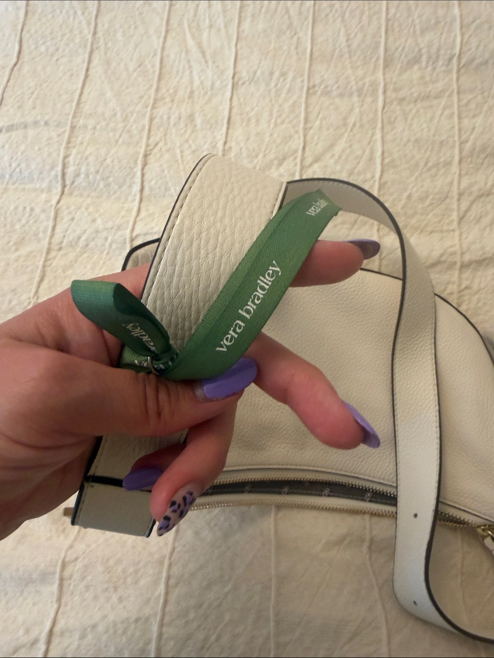 Vera Bradley Cream Pebbled Shoulder Bag with Gold Hardware - Picture 7 of 7